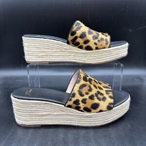 J.Crew Leopard Calf Hair Wedge Heel Espadrille Slide Sandals Womens Size 8.5